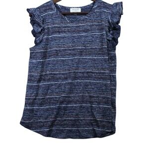 Kim‎ & Cami Womens M Blue Metallic Ruffle Sleeve Top